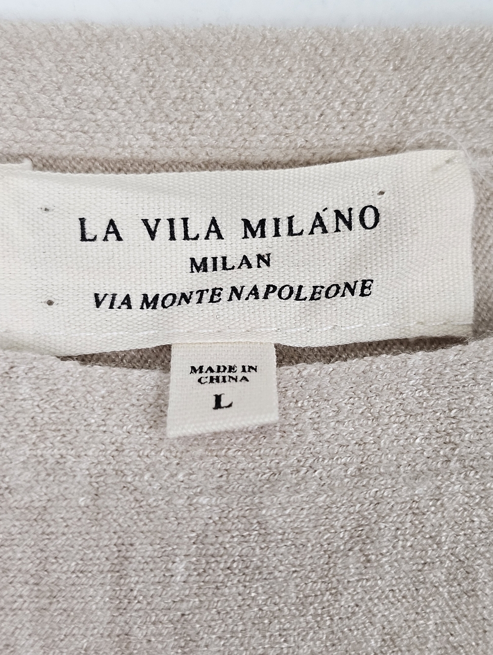LA VILA MILANO Beige Beaded Embroidered Knit Sweater Sz L Coastal Quiet Luxury - Picture 9 of 10